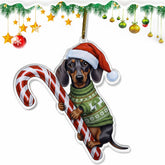 Cute Dachshund Cafe Dog Hugging Candy Cane 2D Flat Acrylic Ornament - Christmas Tree Decoration, Dog Lover Gifts 2025