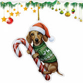 Cute Dachshund Brown Dog Hugging Candy Cane 2D Flat Acrylic Ornament - Christmas Tree Decoration, Dog Lover Gifts 2025