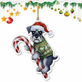 Cute Schnauzer Dog Hugging Candy Cane 2D Flat Acrylic Ornament - Christmas Tree Decoration, Dog Lover Gifts 2025