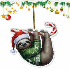 Cute Sloth Animal Dog Hugging Candy Cane 2D Flat Acrylic Ornament - Christmas Tree Decoration, Dog Lover Gifts 2025