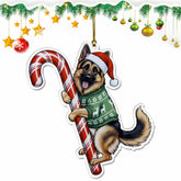 Cute German Shepherd Dog Hugging Candy Cane 2D Flat Acrylic Ornament - Christmas Tree Decoration, Dog Lover Gifts 2025