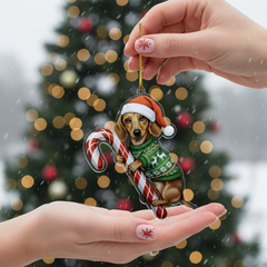 Cute Dachshund Brown Dog Hugging Candy Cane 2D Flat Acrylic Ornament - Christmas Tree Decoration, Dog Lover Gifts 2025