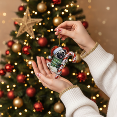 Cute Pug Dog Hugging Candy Cane 2D Flat Acrylic Ornament - Christmas Tree Decoration, Dog Lover Gifts 2025