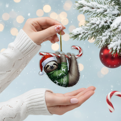 Cute Sloth Animal Dog Hugging Candy Cane 2D Flat Acrylic Ornament - Christmas Tree Decoration, Dog Lover Gifts 2025
