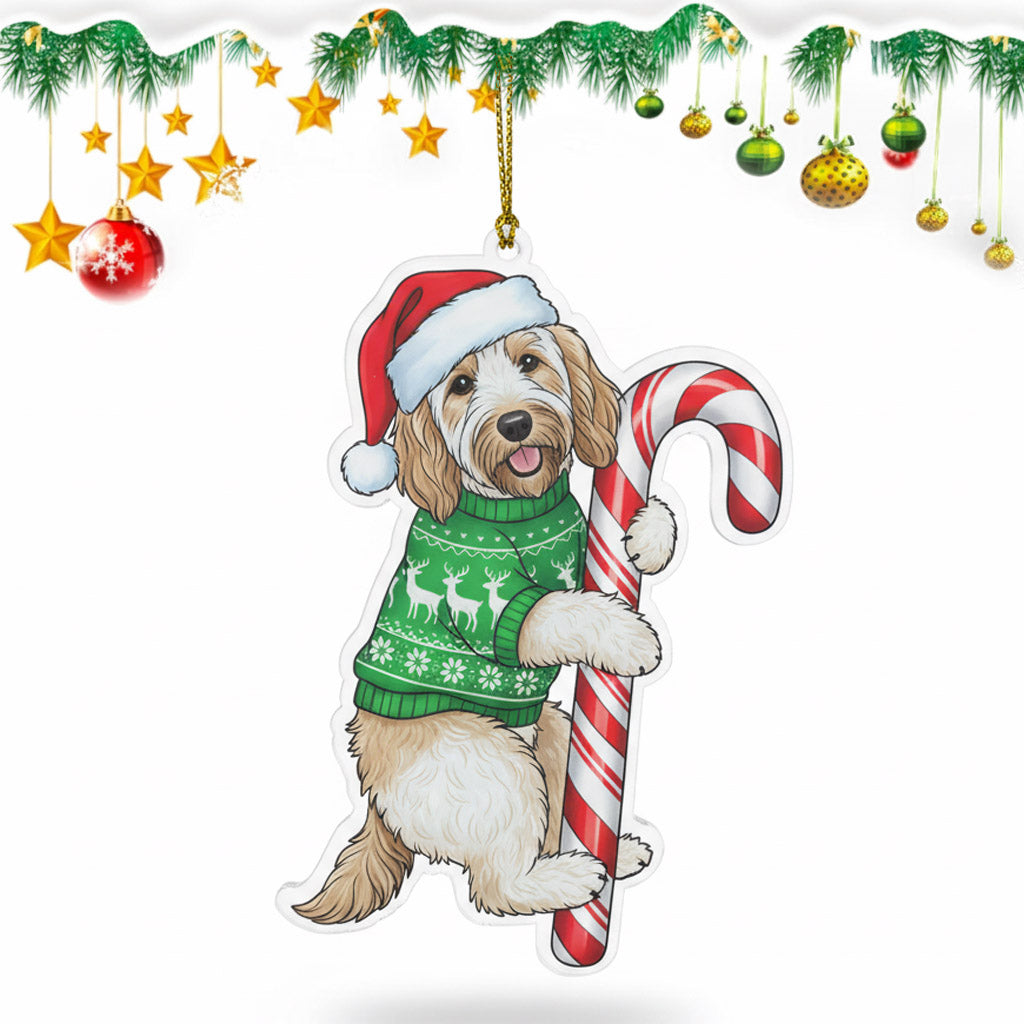 Cute Goldendoodle Dog Hugging Candy Cane 2D Flat Acrylic Ornament - Christmas Tree Decoration, Dog Lover Gifts 2025
