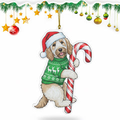 Cute Goldendoodle Dog Hugging Candy Cane 2D Flat Acrylic Ornament - Christmas Tree Decoration, Dog Lover Gifts 2025