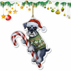 Cute Schnauzer Dog Hugging Candy Cane 2D Flat Acrylic Ornament - Christmas Tree Decoration, Dog Lover Gifts 2025