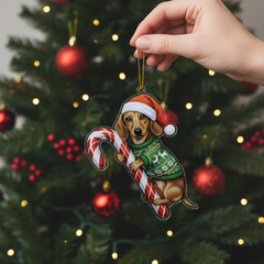 Cute Dachshund Brown Dog Hugging Candy Cane 2D Flat Acrylic Ornament - Christmas Tree Decoration, Dog Lover Gifts 2025