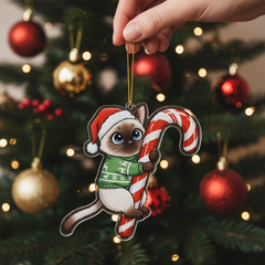 Cute Siamese Cat Hugging Candy Cane 2D Flat Acrylic Ornament - Christmas Tree Decoration, Cat Lover Gifts 2025