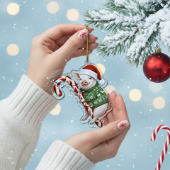Cute Pig Animal Dog Hugging Candy Cane 2D Flat Acrylic Ornament - Christmas Tree Decoration, Dog Lover Gifts 2025