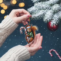 Cute Red Squirrel Dog Hugging Candy Cane 2D Flat Acrylic Ornament - Christmas Tree Decoration, Dog Lover Gifts 2025