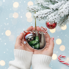 Cute Sloth Animal Dog Hugging Candy Cane 2D Flat Acrylic Ornament - Christmas Tree Decoration, Dog Lover Gifts 2025