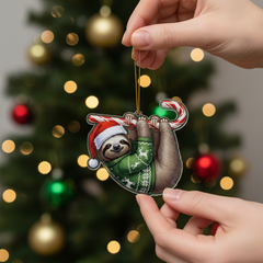 Cute Sloth Animal Dog Hugging Candy Cane 2D Flat Acrylic Ornament - Christmas Tree Decoration, Dog Lover Gifts 2025