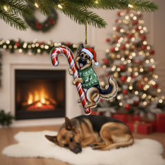 Cute German Shepherd Dog Hugging Candy Cane 2D Flat Acrylic Ornament - Christmas Tree Decoration, Dog Lover Gifts 2025